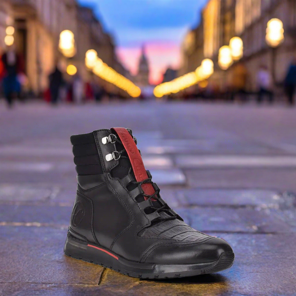 N48CWTS - Cuadra black caiman leather sneaker boots for men