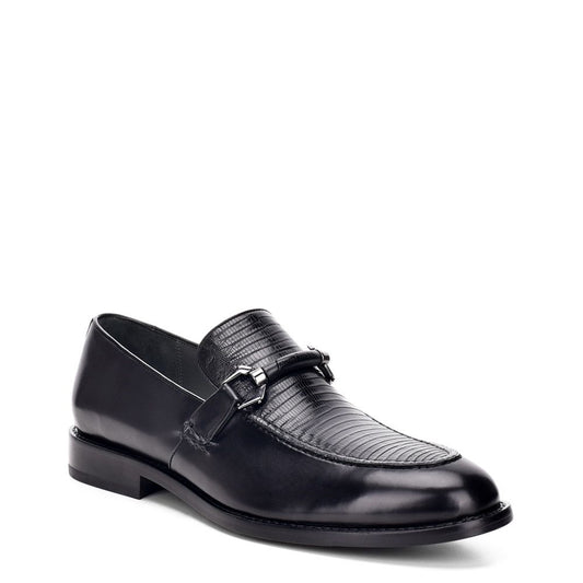Q30LTBI-Franco Cuadra black casual lizard/calfskin leather bit loafers-Kuet.us