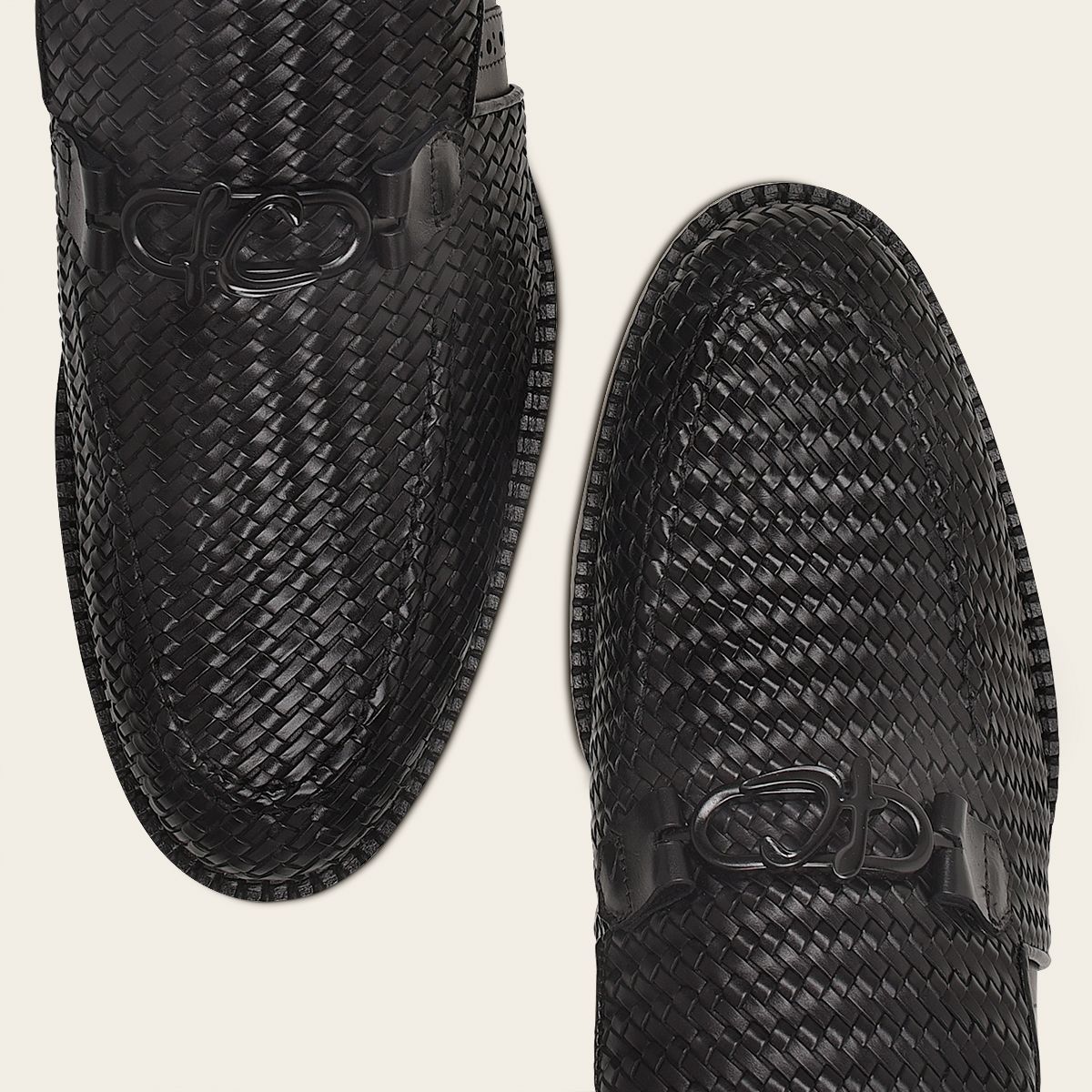 Q94TEBU - Black casual woven leather loafer shoe for men