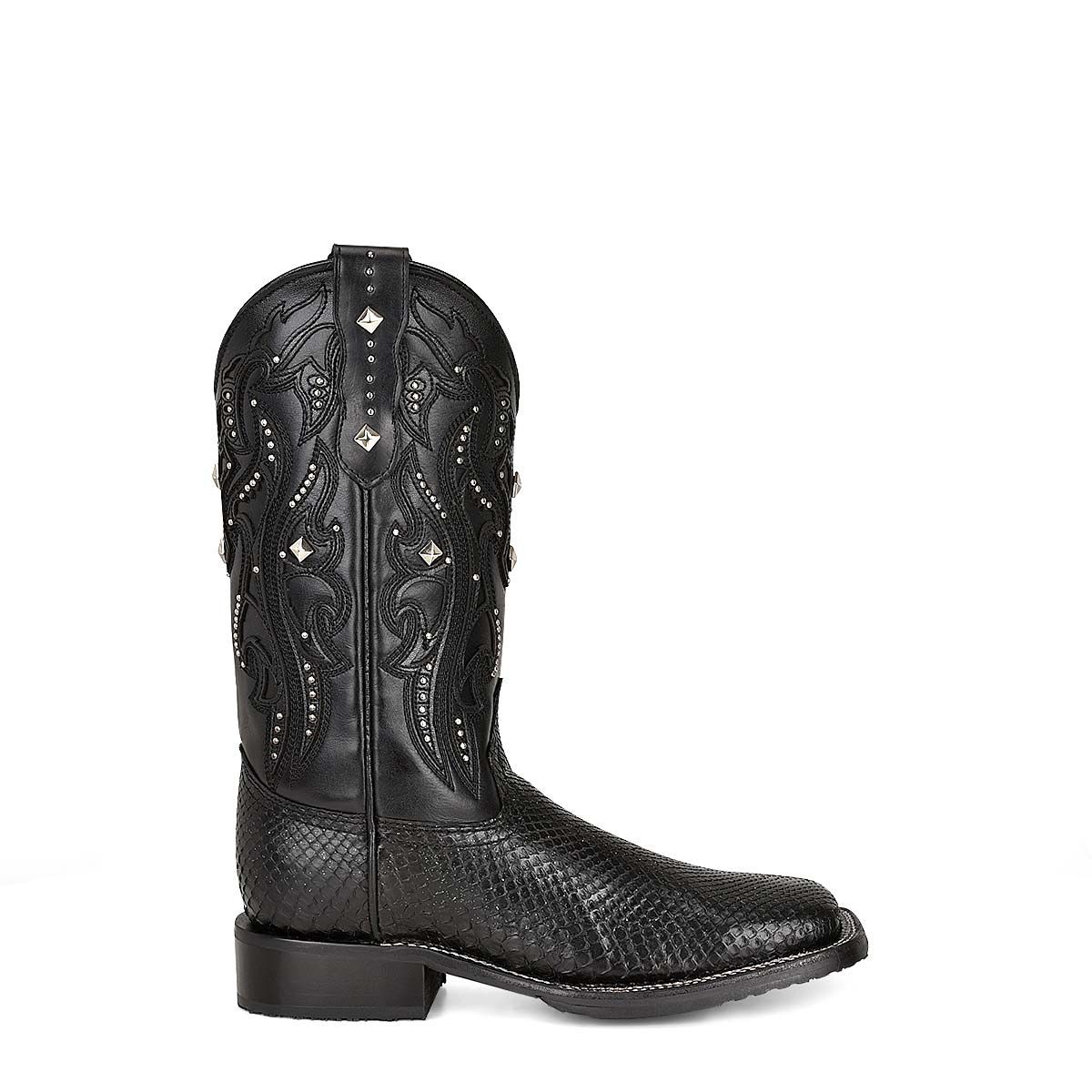 4M04PM - Cuadra black western phyton leather boot for woman