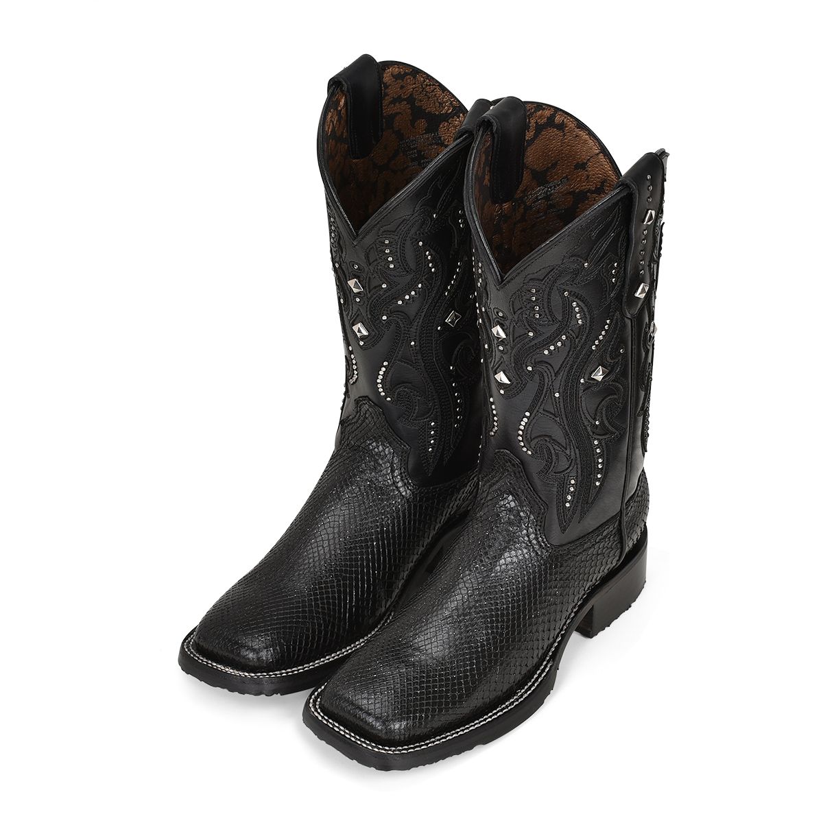 4M04PM - Cuadra black western phyton leather boot for woman