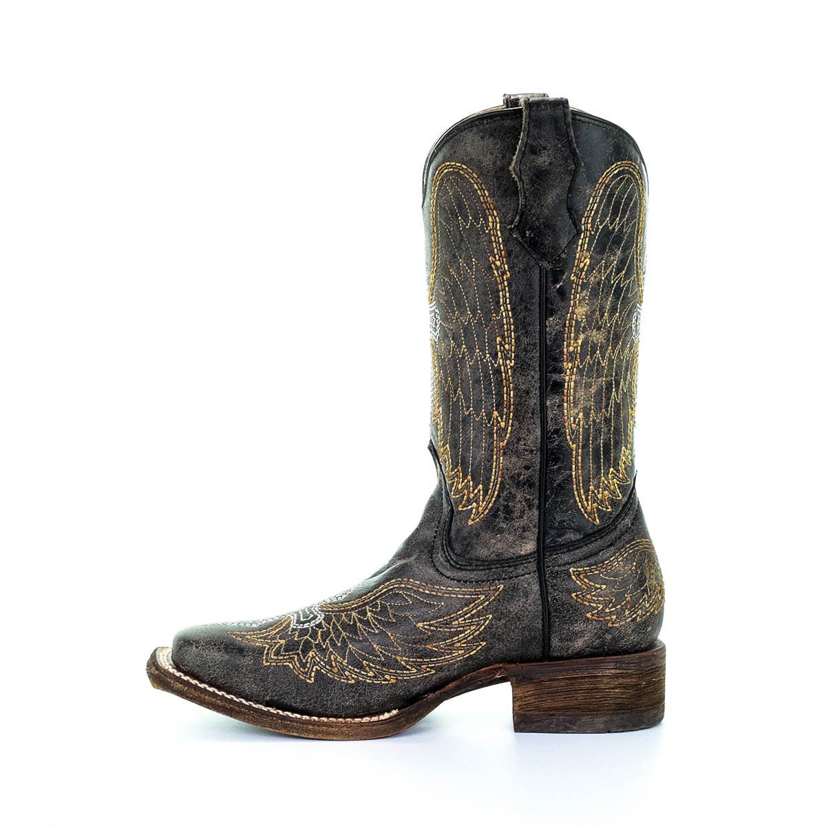 A1032 - Corral black roper western cowgirl leather boots for teens