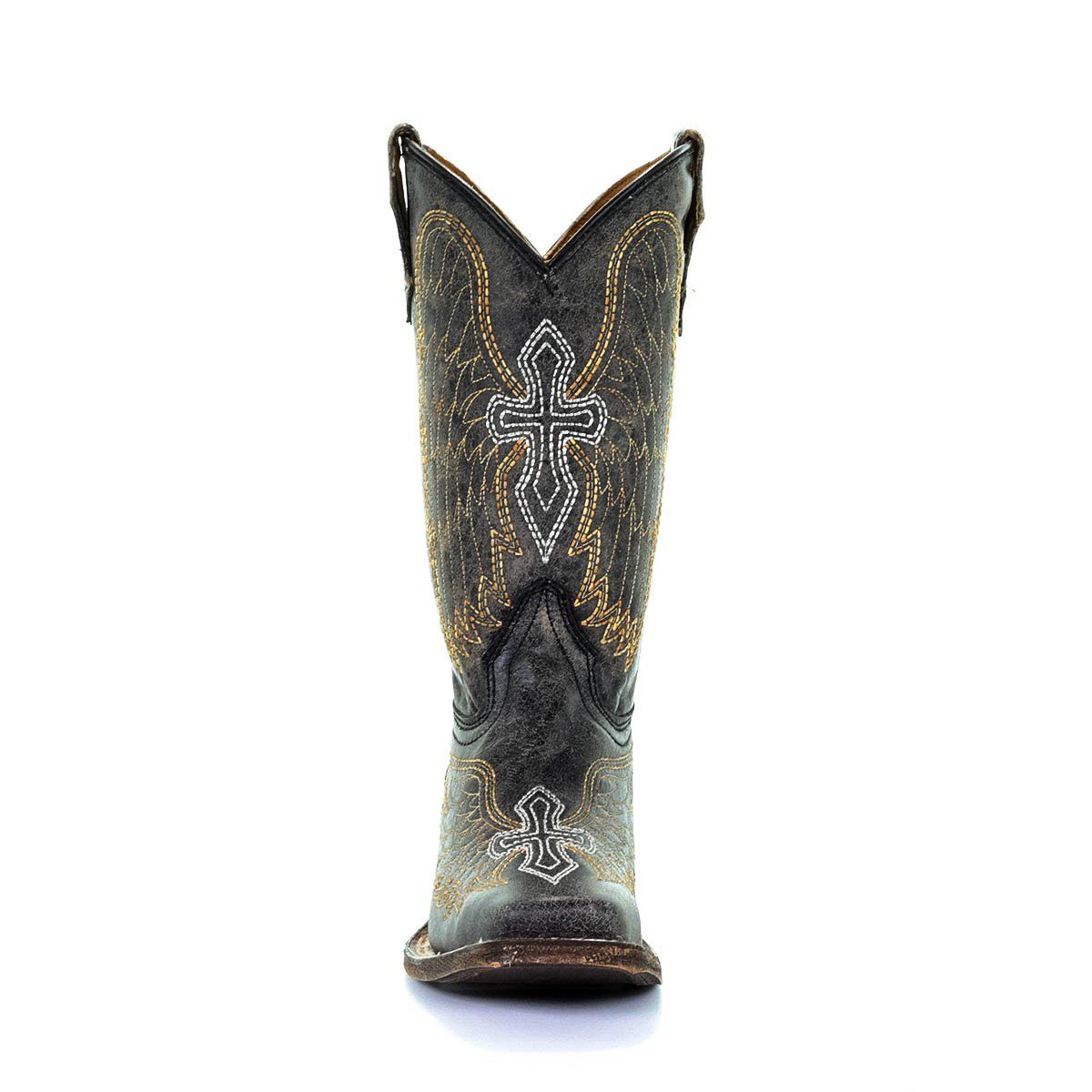 A1032 - Corral black roper western cowgirl leather boots for teens