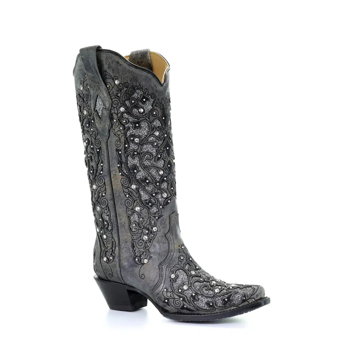 A3672 - Corral grey western cowgirl leather tall boots for women-Kuet.us