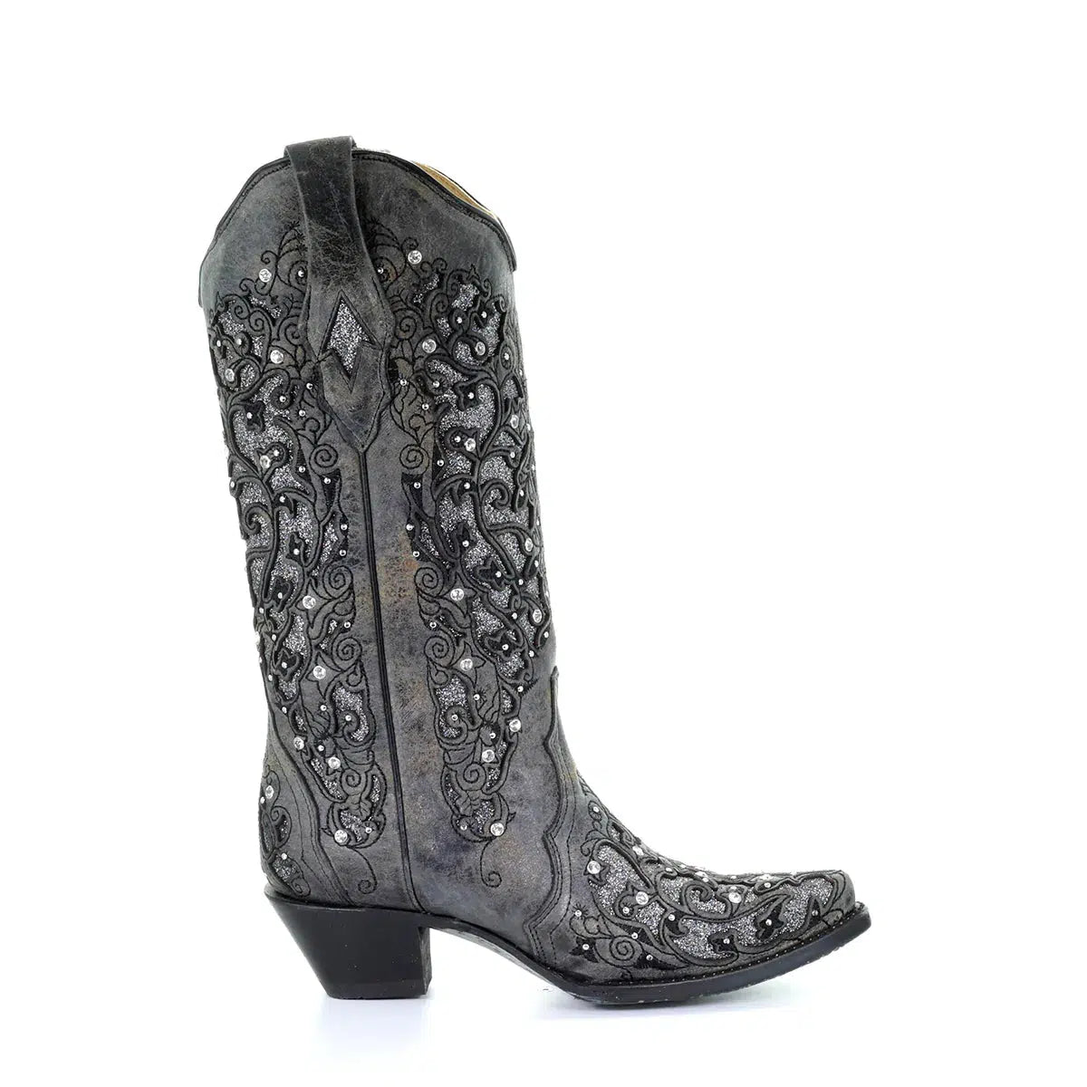 A3672 - Corral grey western cowgirl leather tall boots for women-Kuet.us