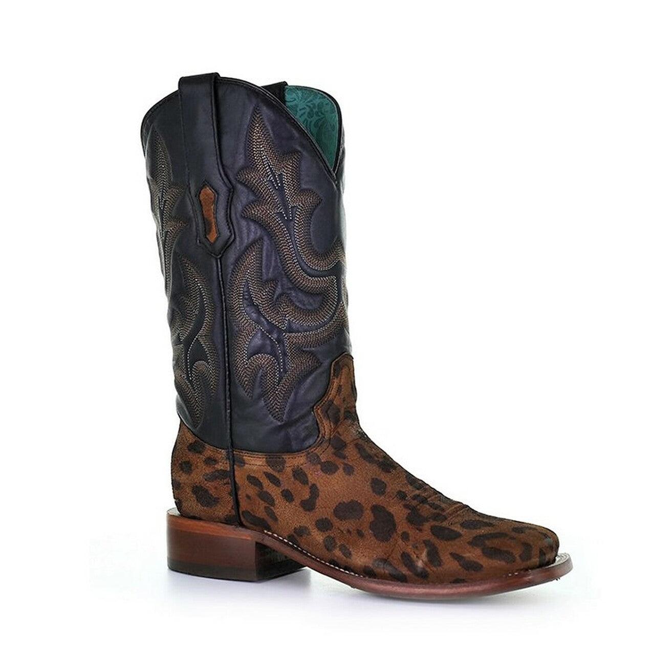 A4144 - Corral camel leopard western roper leather boots for women-Kuet.us