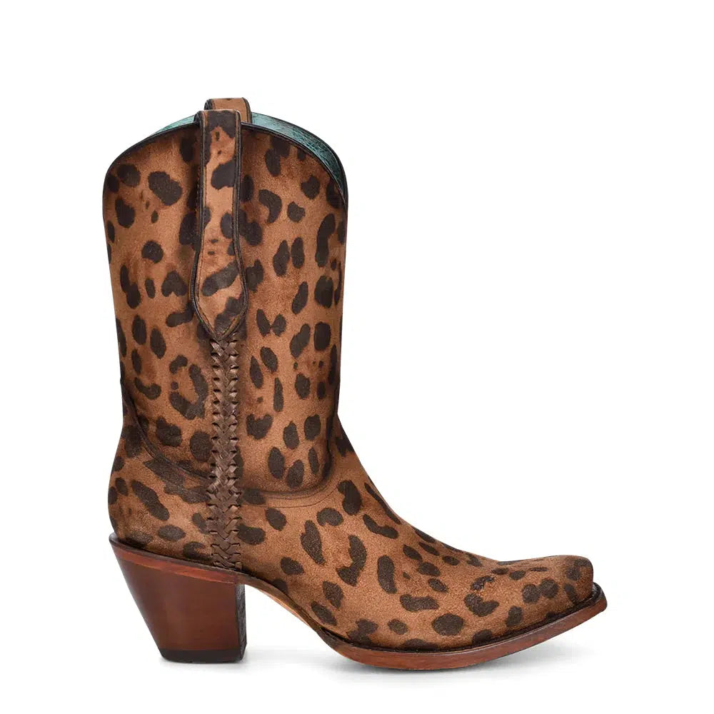 A4245 - Corral brown leopard western leather mid calf boots for women