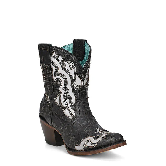 A4272 - Corral black western cowgirl leather ankle boots for women-Kuet.us