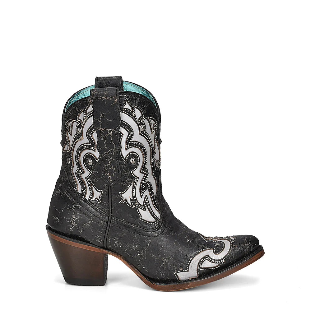 A4272 - Corral black western cowgirl leather ankle boots for women-Kuet.us