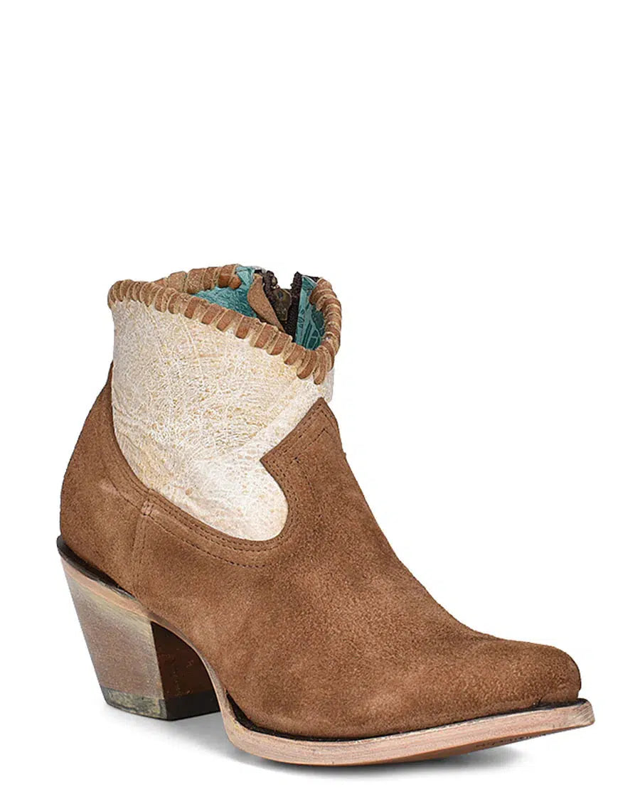 A4276 - Corral sand western cowgirl leather ankle booties for women-Kuet.us