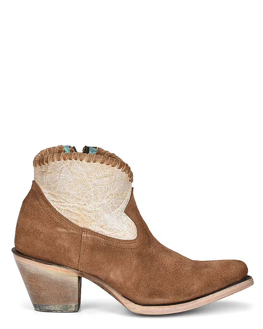 A4276 - Corral sand western cowgirl leather ankle booties for women-Kuet.us