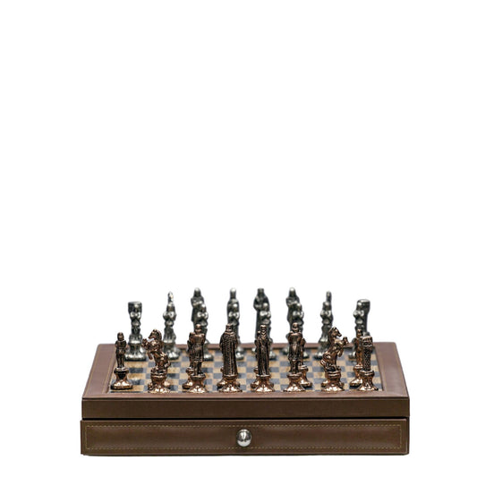 Tablero de ajedrez de mármol y piel CAFE de lujo con piezas de ajedrez romanas
