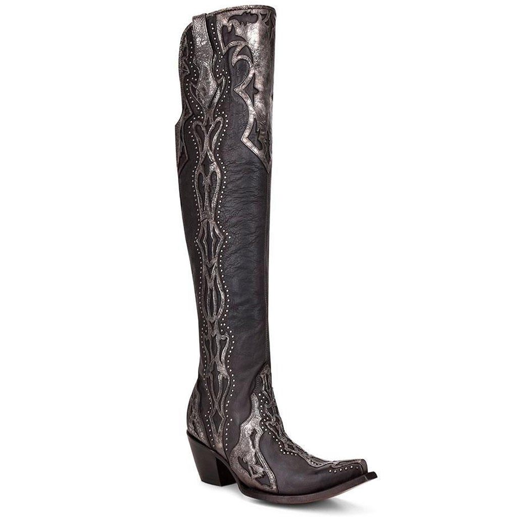 C3730 - Corral black fashion western leather knee high boots for women