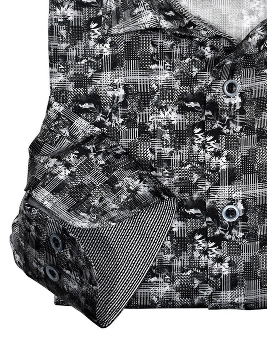 CM00408 BLACK Charcoal Brushed Plaid Shirt-Kuet.us