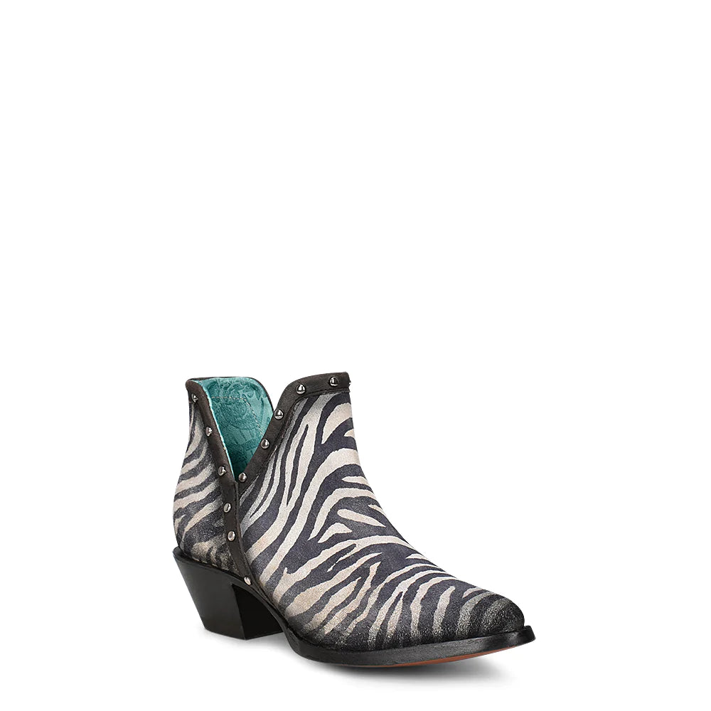 Z2012 - Corral white and black zebra western leather ankle boots for women