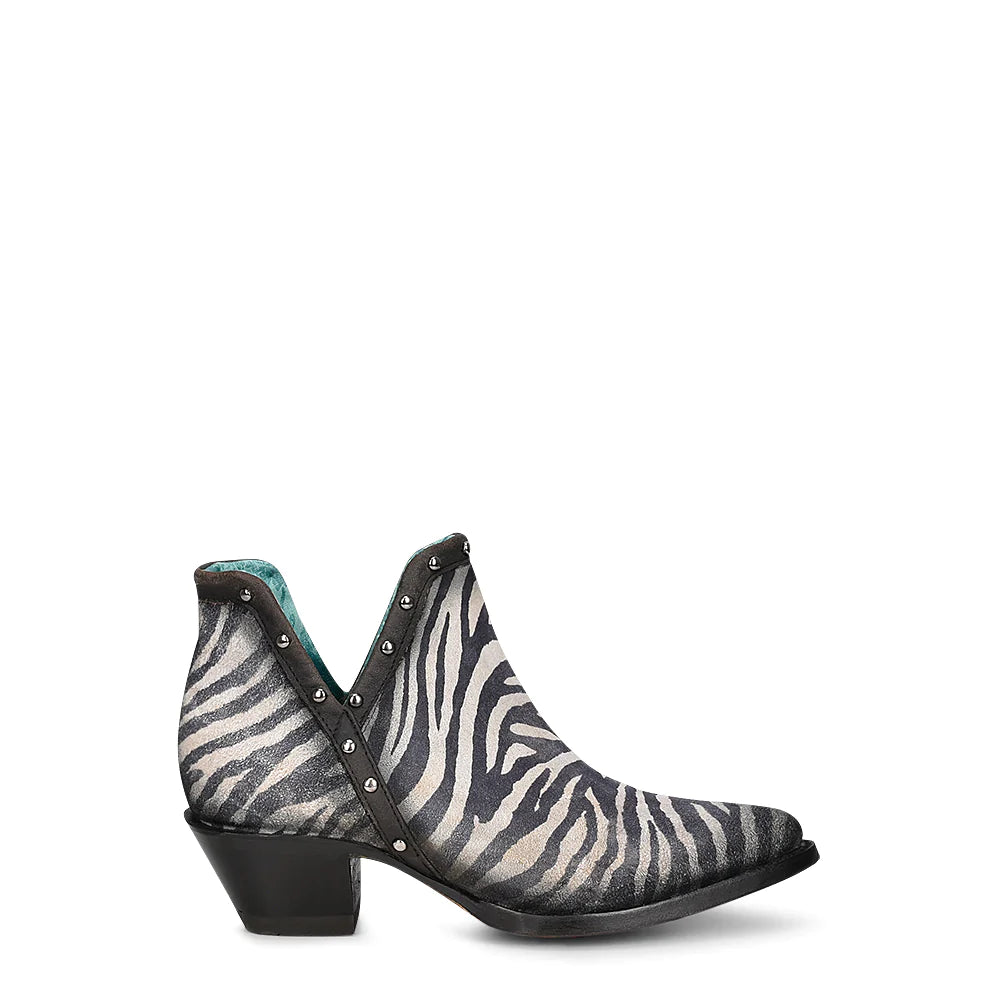 Z2012 - Corral white and black zebra western leather ankle boots for women