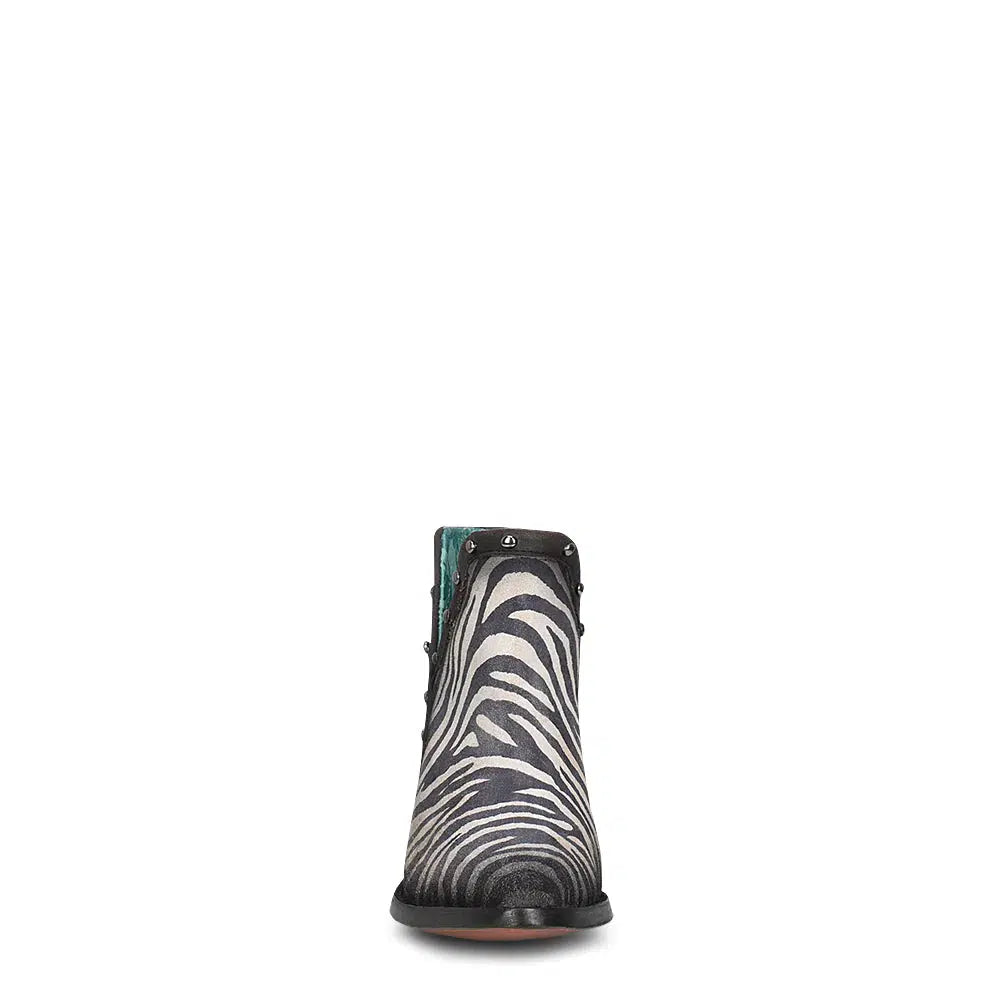 Z2012 - Corral white and black zebra western leather ankle boots for women-Kuet.us