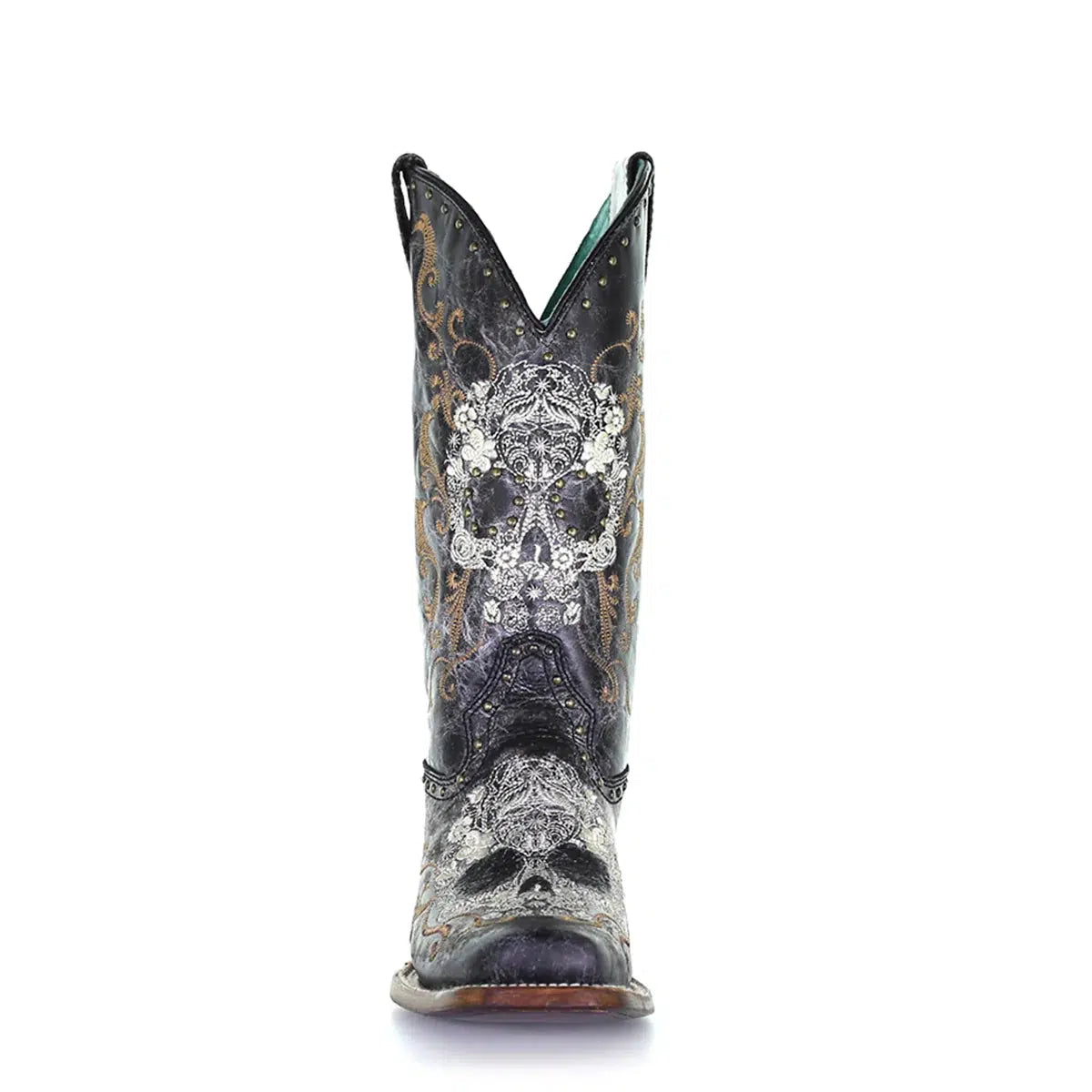 Z5005 - Corral black skull western cowgirl leather boots for women-Kuet.us