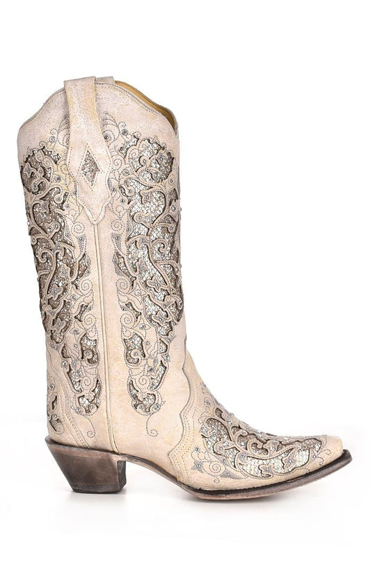 A3322 - Corral white western cowgirl wedding leather boots for women-Kuet.us