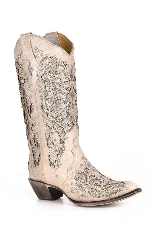 A3322 - Corral white western cowgirl wedding leather boots for women-Kuet.us