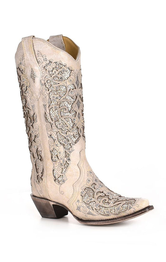 A3322 - Corral white western cowgirl wedding leather boots for women-Kuet.us