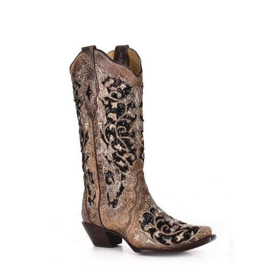 A3569 - Corral brown western cowgirl leather boots for women-Kuet.us