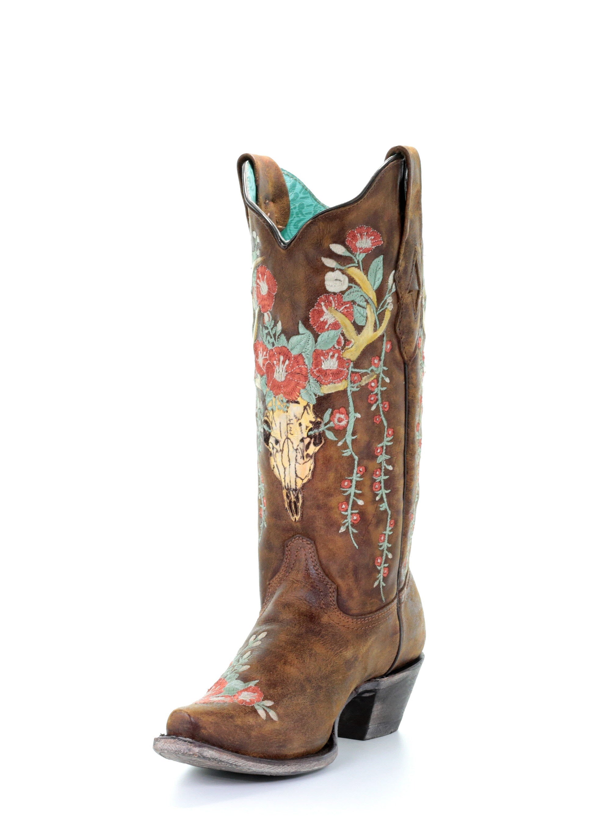 A3652 - Corral tan western cowgirl leather boots for women-Kuet.us