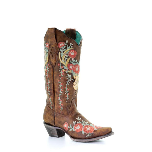 A3652 - Corral tan western cowgirl leather boots for women-Kuet.us