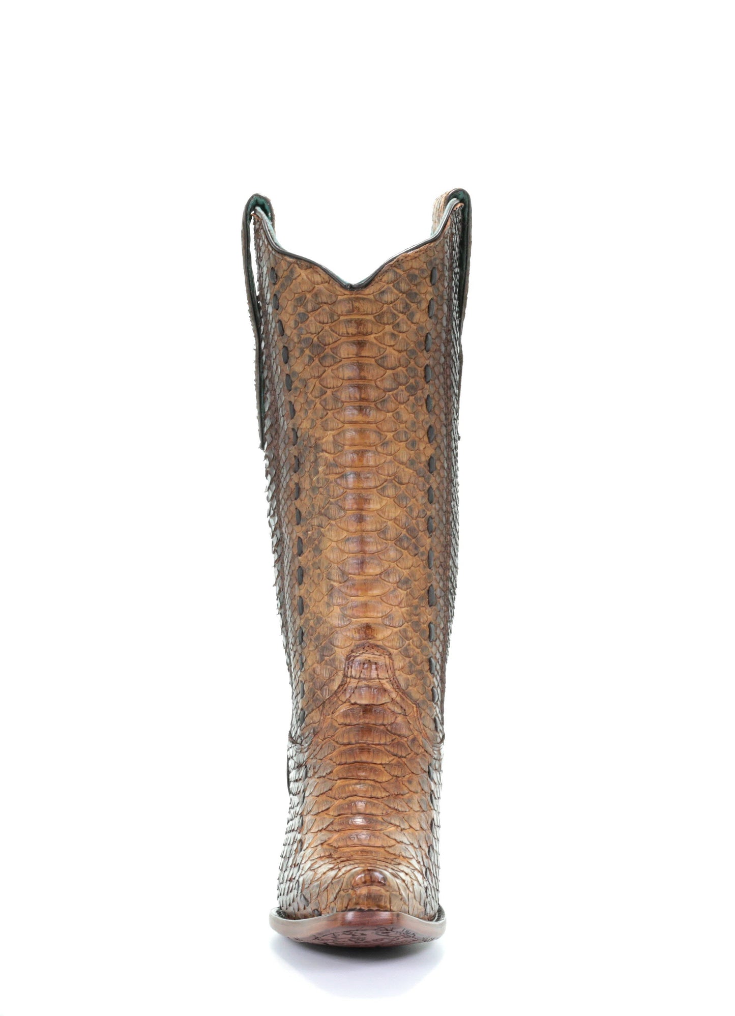 A3659 - Corral brown western cowboy python leather boots for women-Kuet.us
