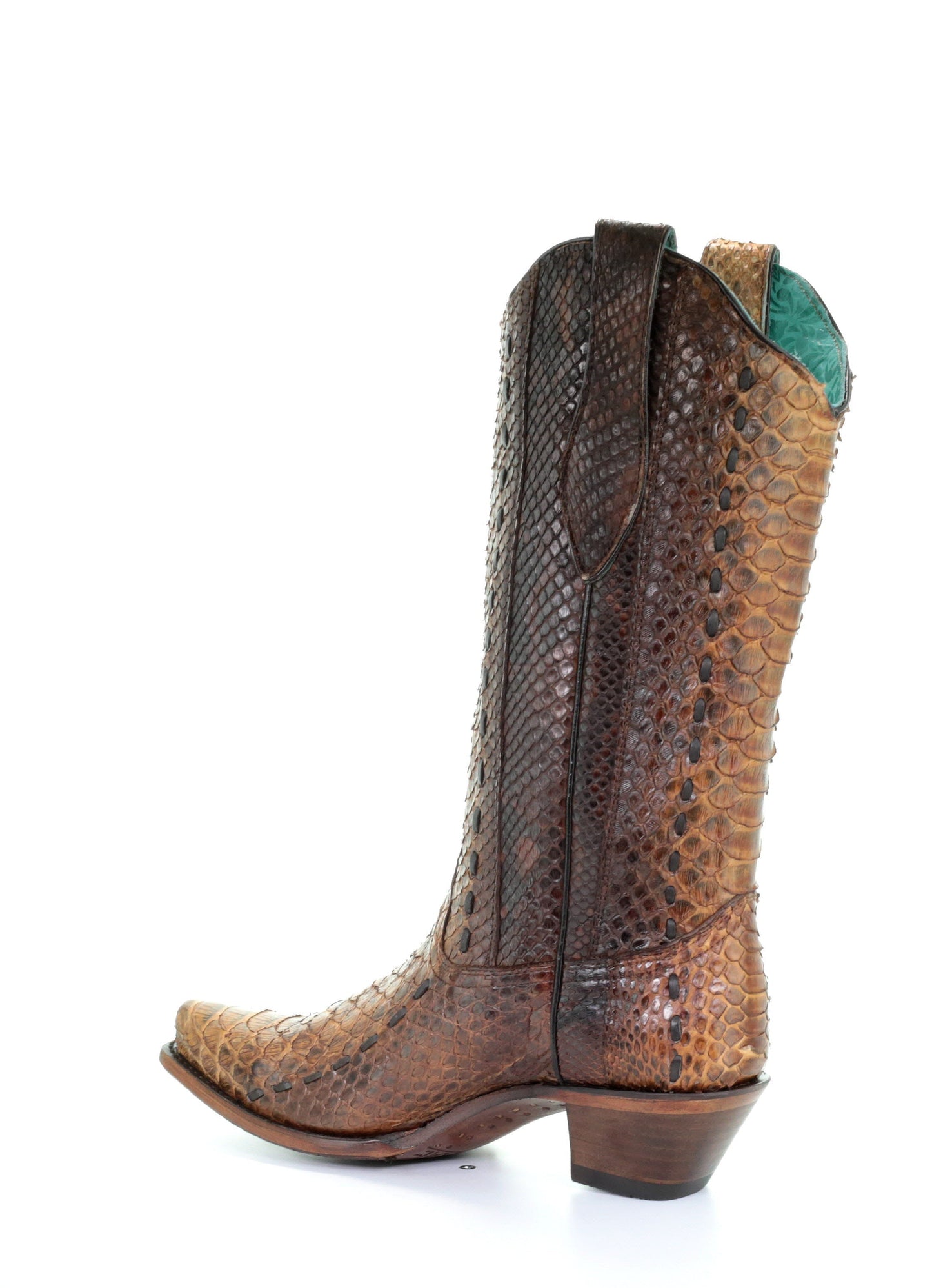 A3659 - Corral brown western cowboy python leather boots for women-Kuet.us
