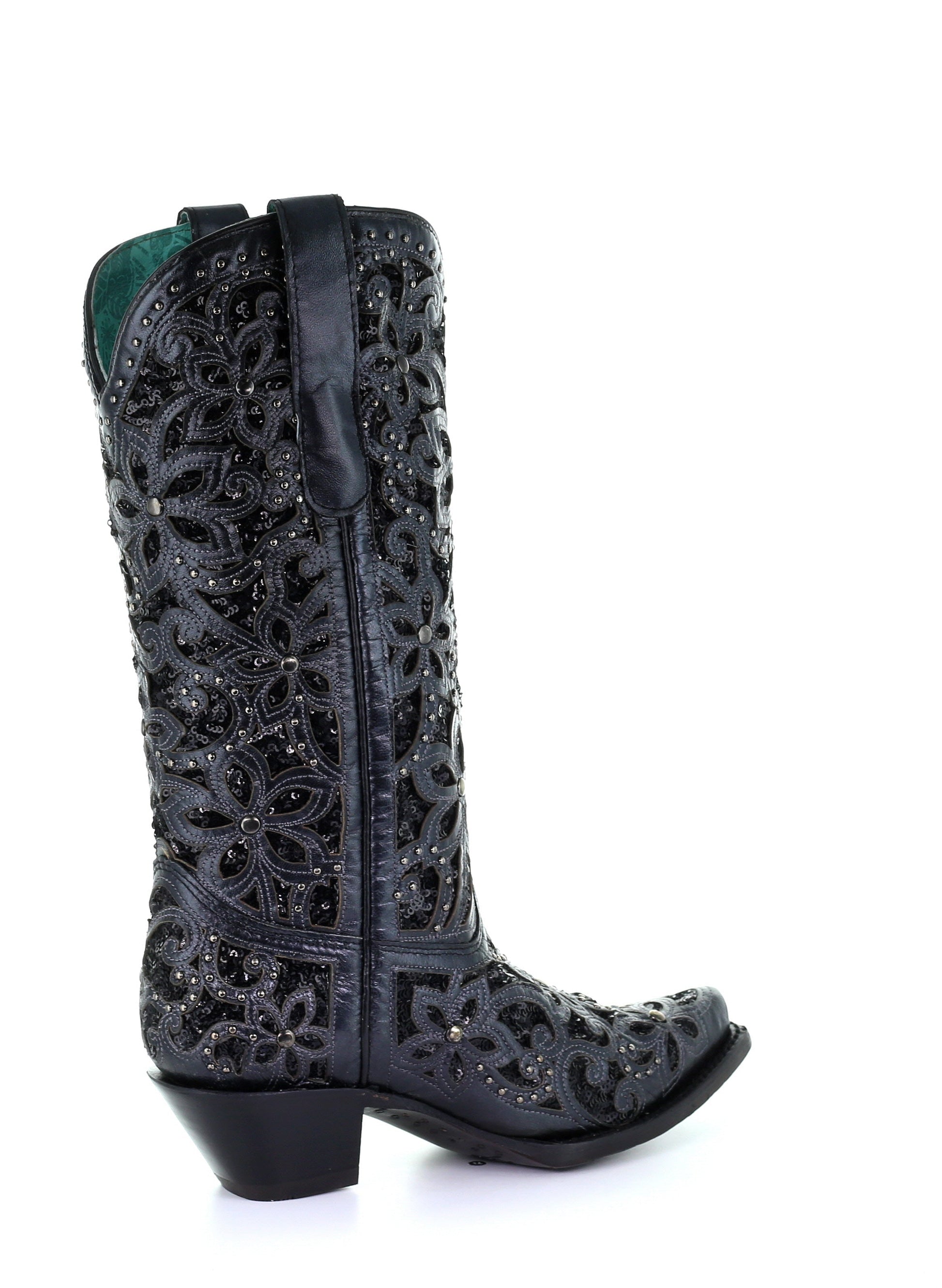 A3752-M BOOT CORRAL BLACK LD BLACK INLAY & EMBROIDERY & STUDS-Kuet
