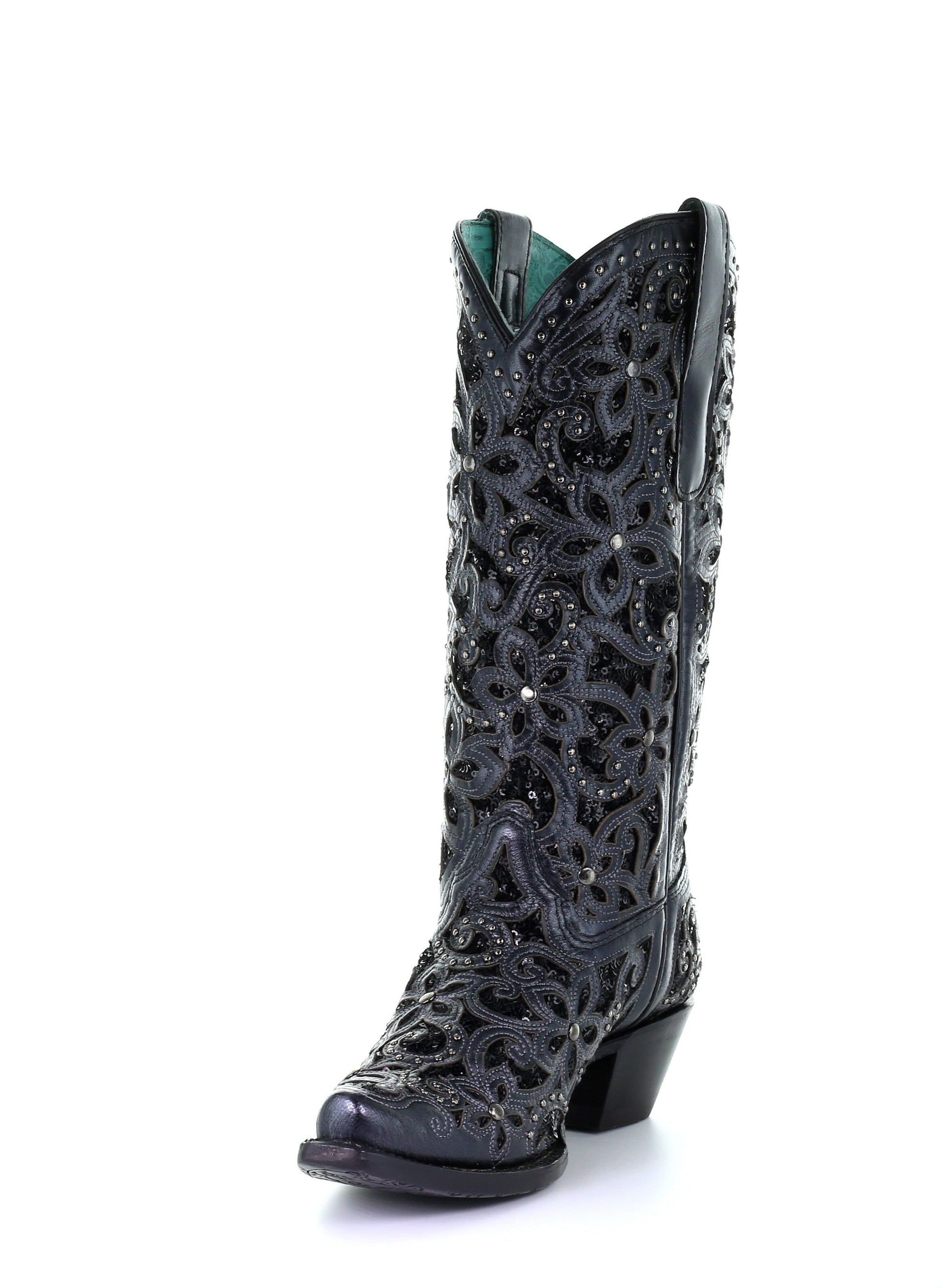 A3752 - Corral black western cowgirl leather boots for women-Kuet.us