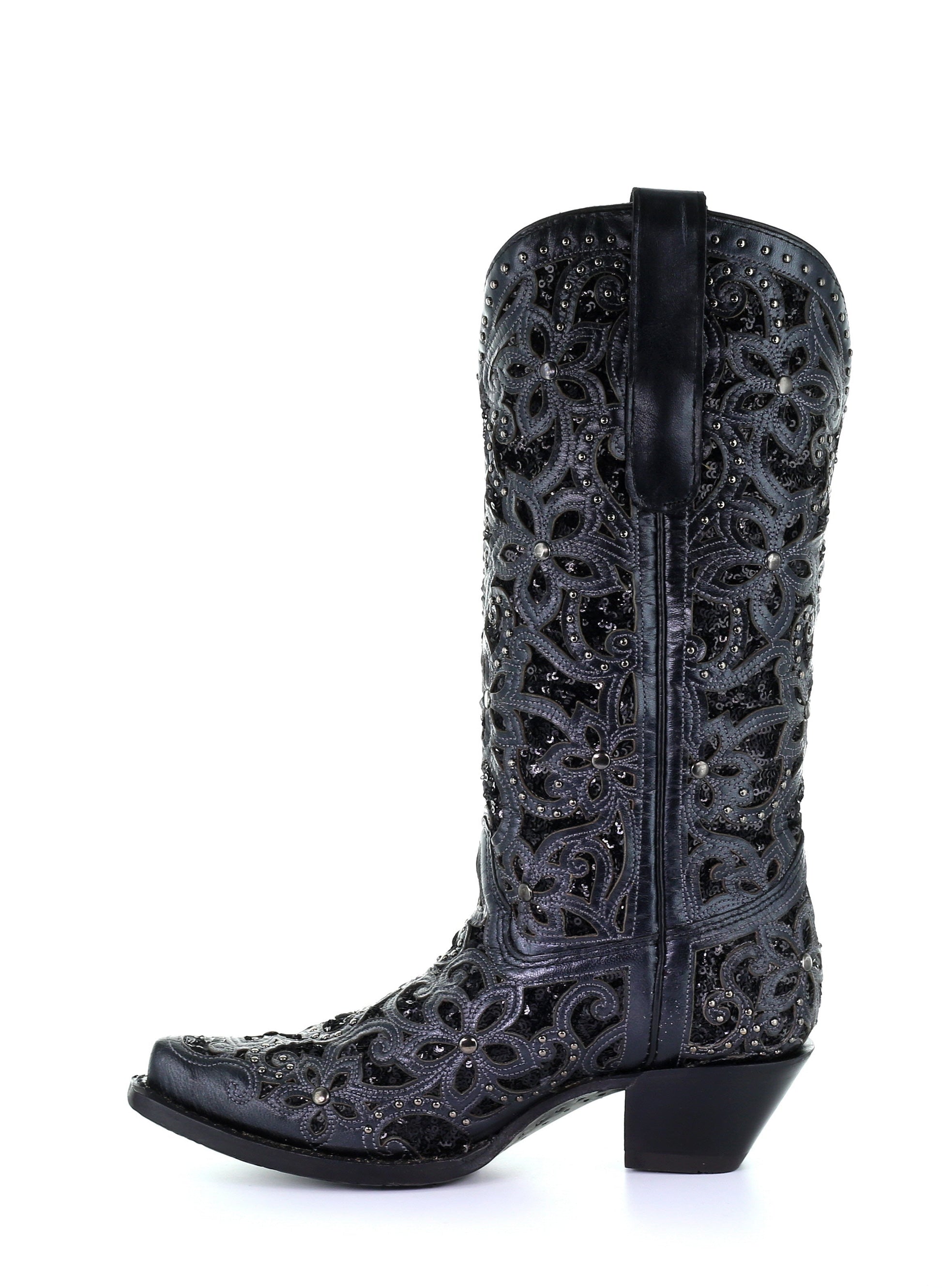 A3752-M BOOT CORRAL BLACK LD BLACK INLAY & EMBROIDERY & STUDS-Kuet