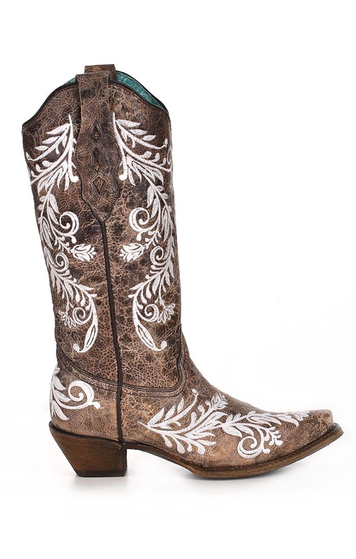 A3753 - Corral brown western cowgirl leather glowing boots for women-Kuet.us