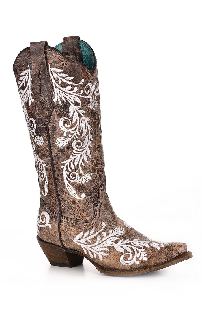 A3753 - Corral brown western cowgirl leather glowing boots for women-Kuet.us