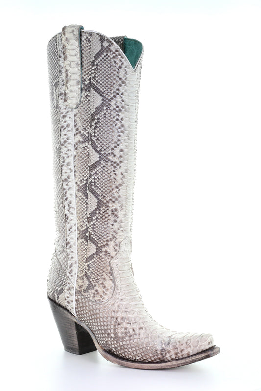 A3789 - Corral white western cowgirl python knee high boots for women-Kuet.us