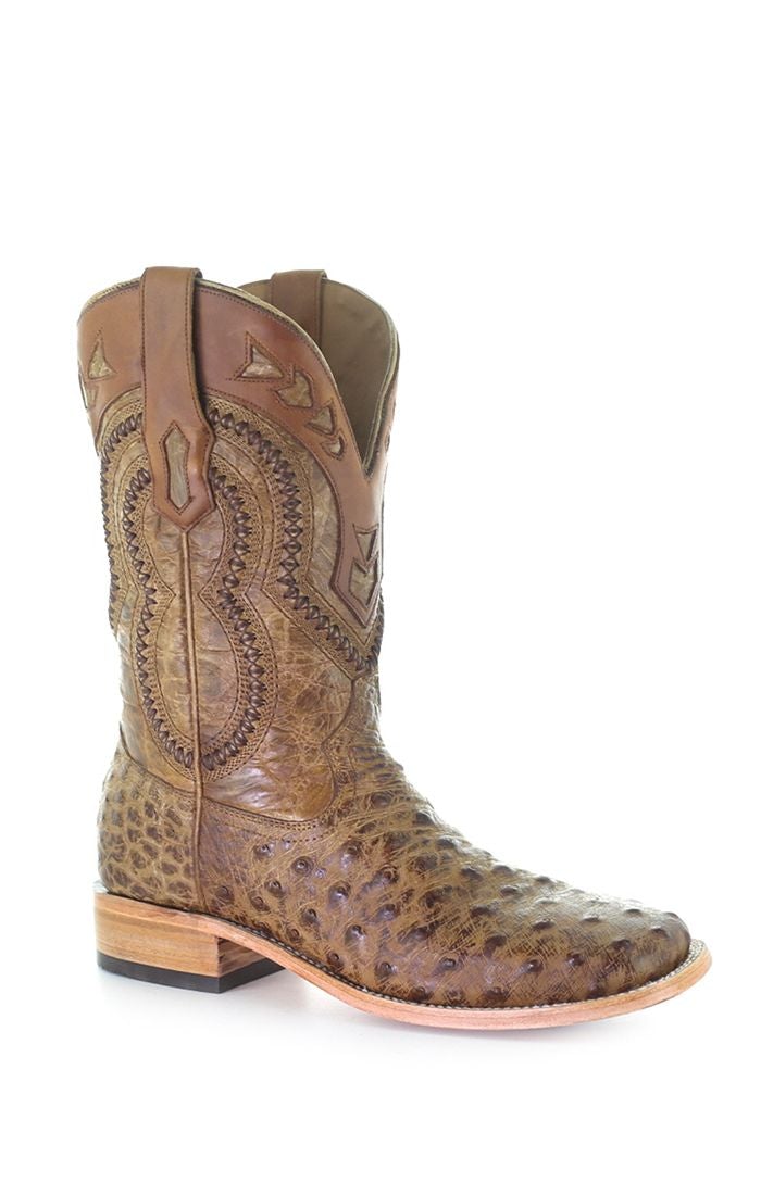 A4008 - Corral brown western cowboy ostrich boots for men-Kuet.us