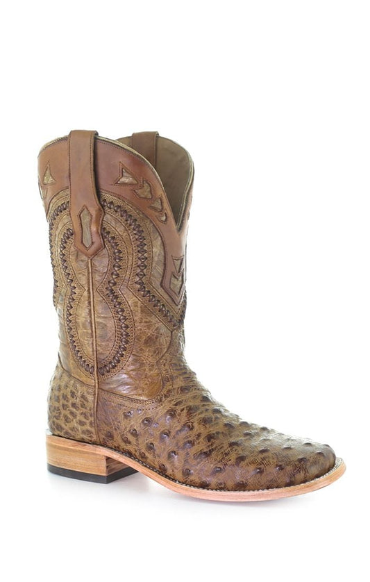 A4008 - Corral brown western cowboy ostrich boots for men-Kuet.us