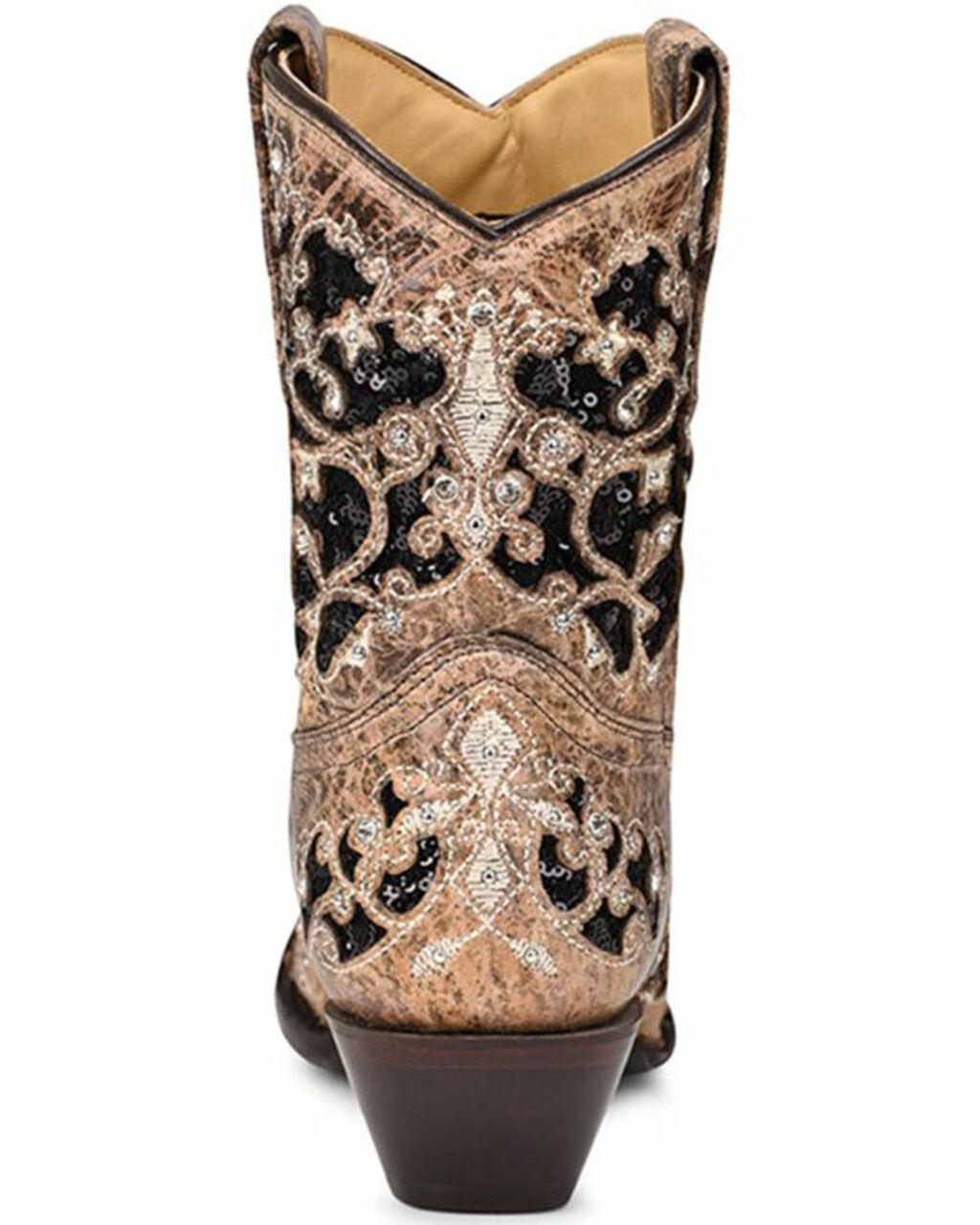 A4190 BROWN INLAY & EMBROIDERY & STUDS & CRYSTALS ANKLE BOOTS FOR WOMEN-Kuet.us