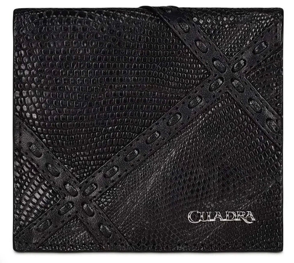 B3034LT - CUADRA BLACK CASUAL LIZARD TEJU LEATHER BI FOLD WALLET FOR MEN-Kuet