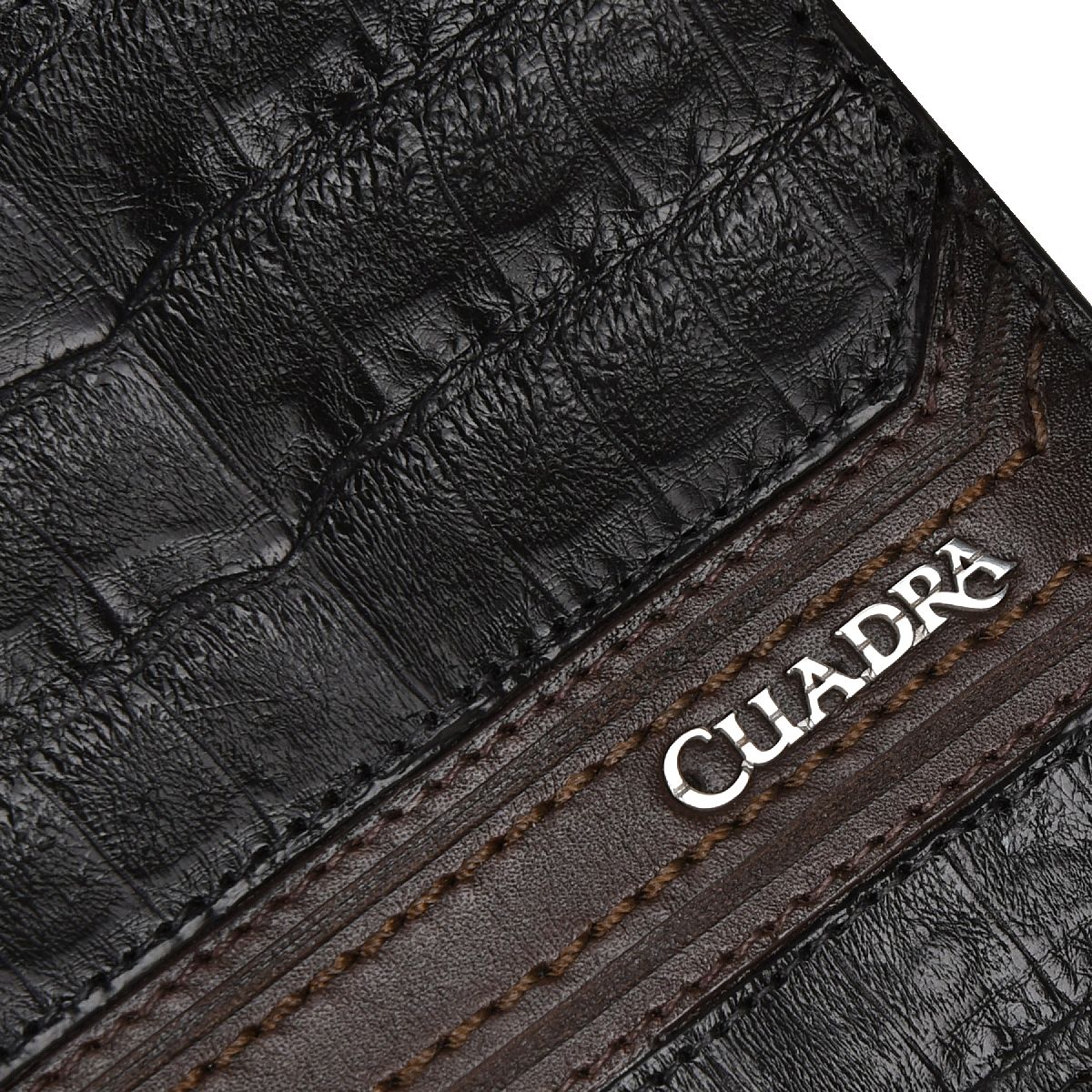 BC000FL - Cuadra black casual fashion caiman bi fold wallet for men