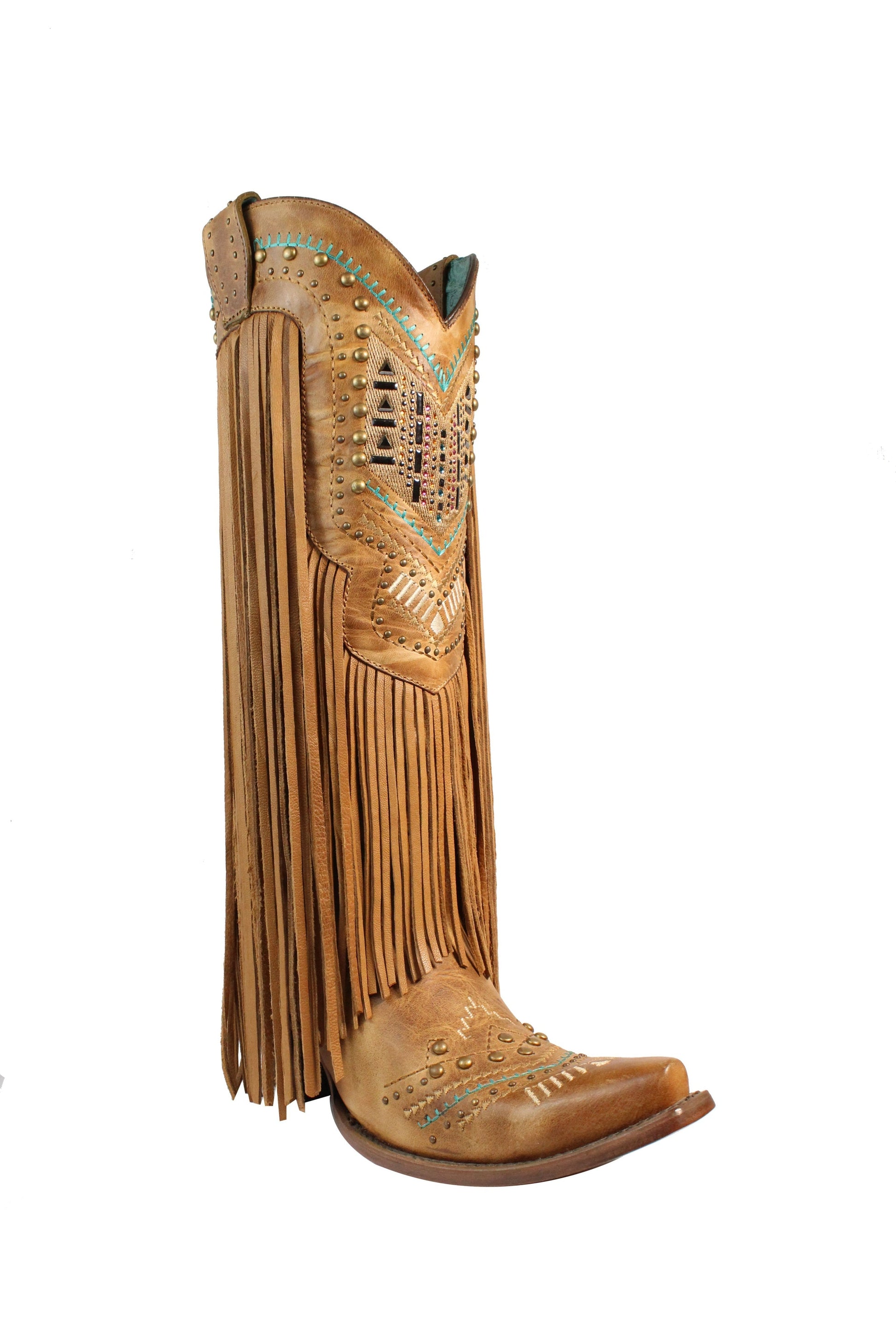 C2910 LD TAN / MULTICOLOR SWAROVSKY PATTERN & FRINGE-Kuet