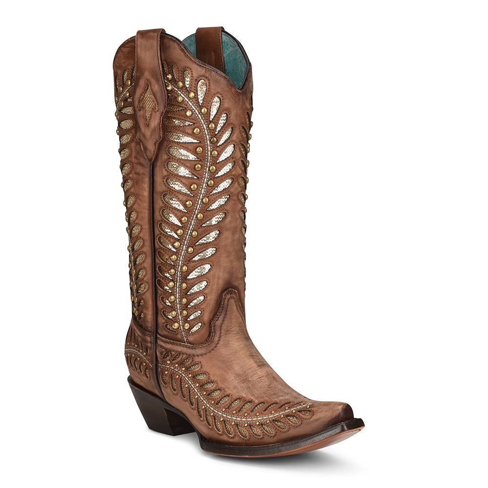 C3782 - Corral tan western cowgirl leather boots for women-Kuet.us