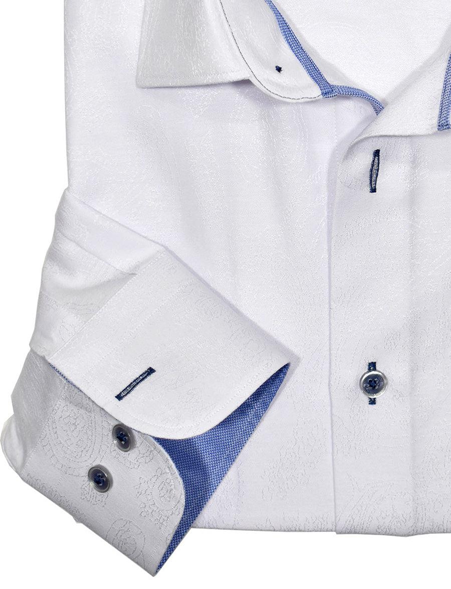 CM00419 WHITE Tonal White Paisley Cotton Shirt-Kuet.us