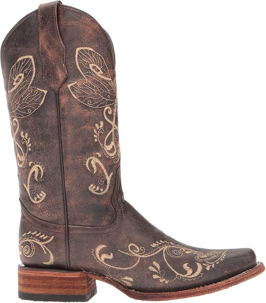 L5079 - Circle G brown roper western leather boots with embroidery for women-Kuet.us
