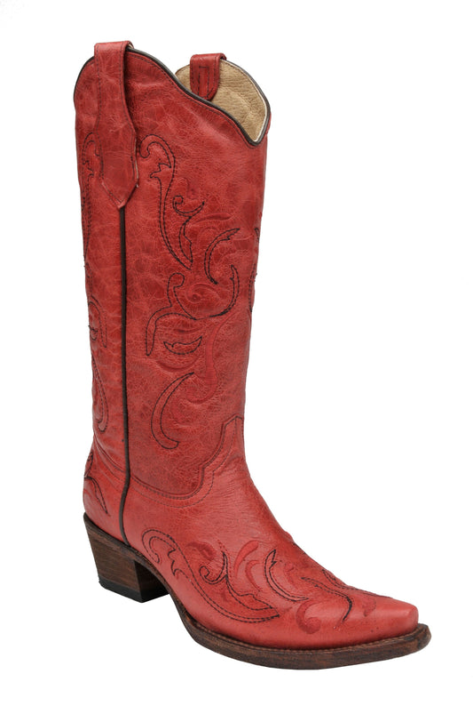 L5129 - Circle G red western cowgirl leather boots for women-Kuet.us