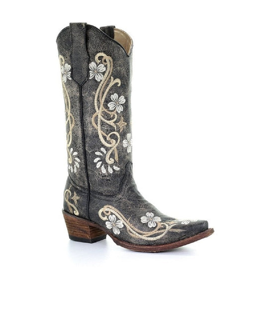 L5175 LD BLACK - MULTI COLOR FLORAL EMBROIDERY-Kuet.us