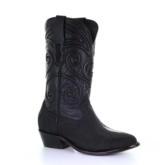 M2125 - Montana black dress cowboy stingray leather boots for men-Kuet.us