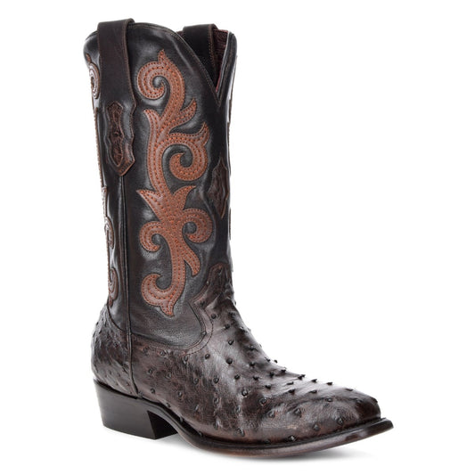 M2141 - Montana brown dress cowboy ostrich boots for men-Kuet.us